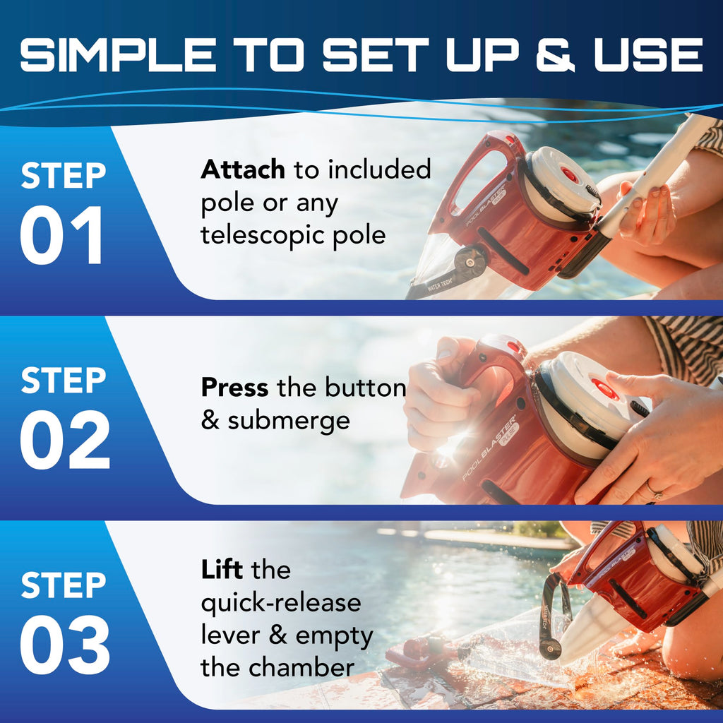Pulse Cordless Pool Vacuum Rechargeable XL Debris Chamber 45 Pole 45 Min Runtime Red