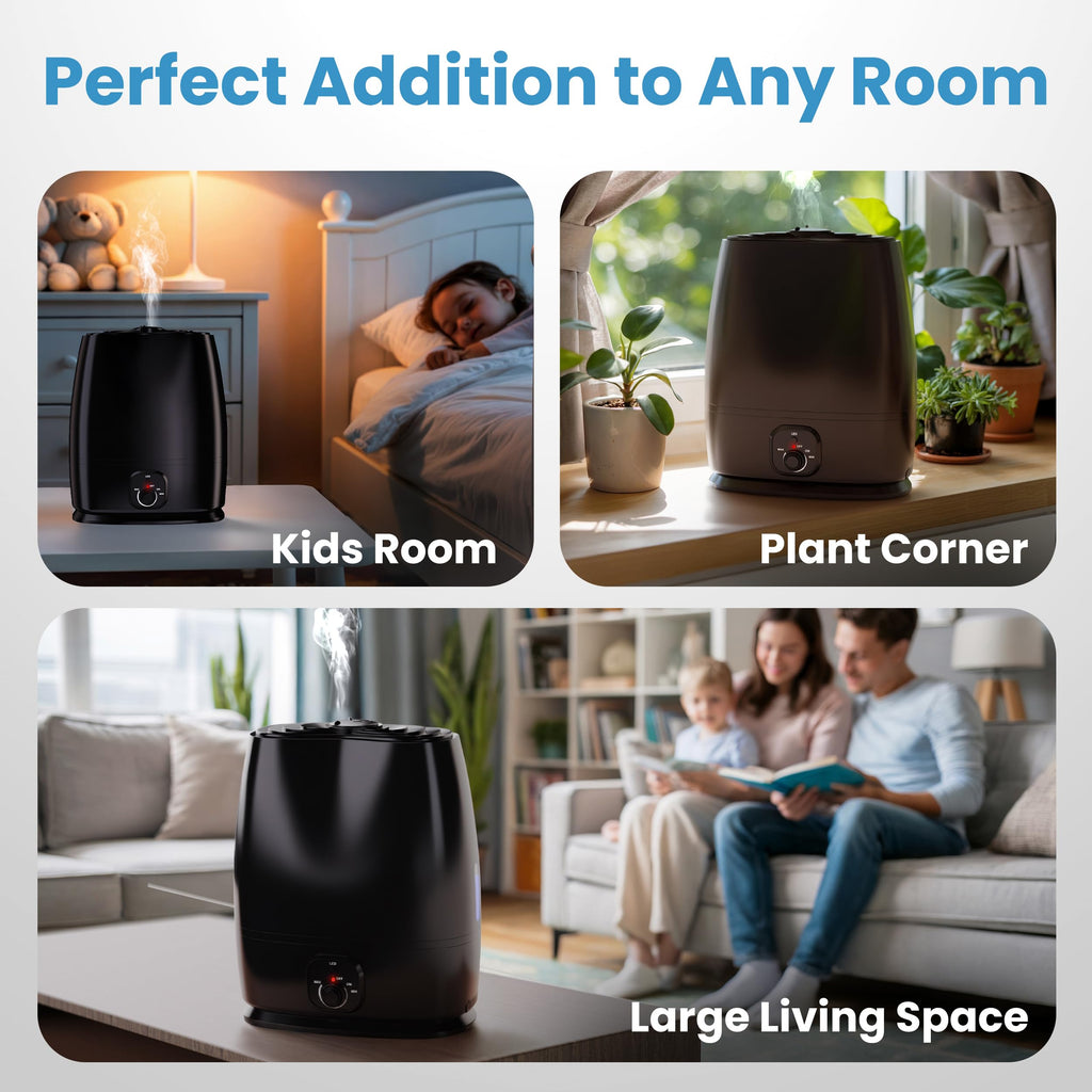 Black 6L Ultrasonic Cool Mist Humidifier with Oil Diffuser Whisper-Quiet