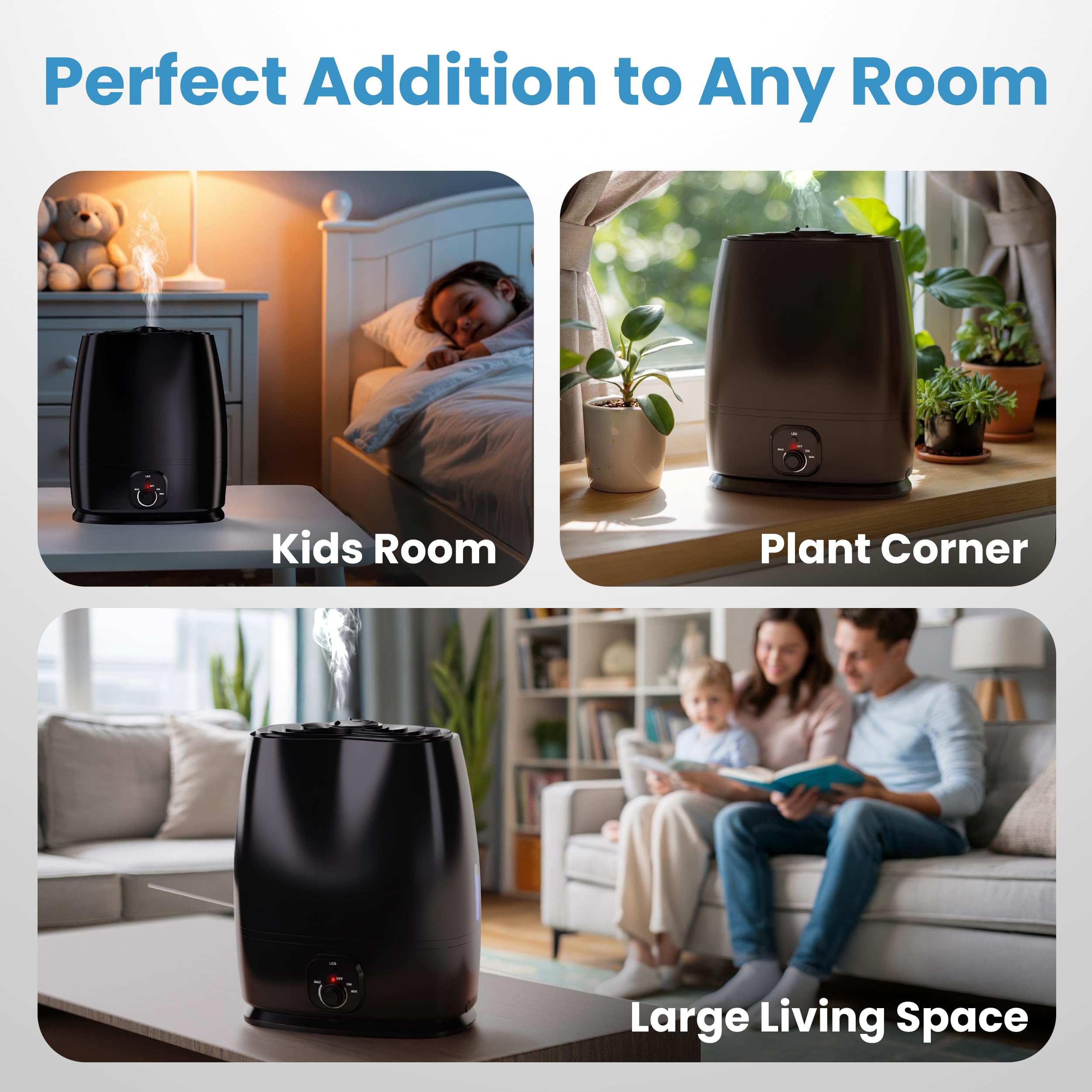 Black 6L Ultrasonic Cool Mist Humidifier with Oil Diffuser Whisper-Quiet