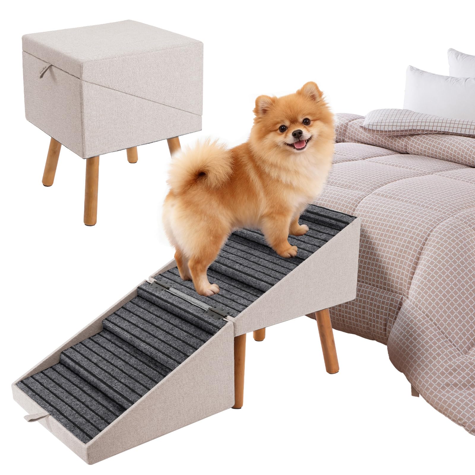 Open-Box New Ziluce 2-in-1 Foldable Dog RampPet Steps 21.06 High No-Slip Surface - Apricot.