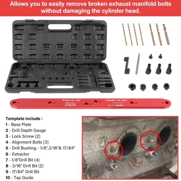 Exhaust Manifold Drill Template Tool Kit for GM LS III 4.8L 5.3L 6.0L Engines 1999-Newer