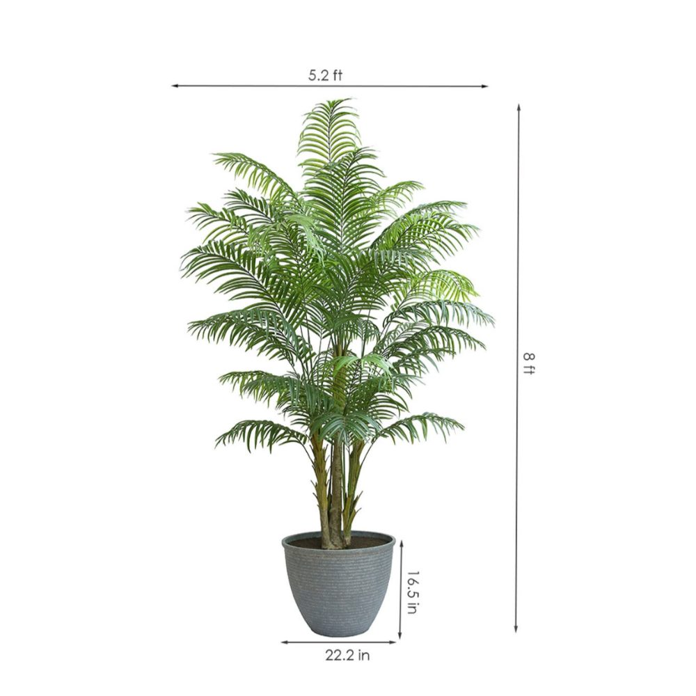 Artificial Green Areca Palm Tree 8 Feet Tall with Grey Planter