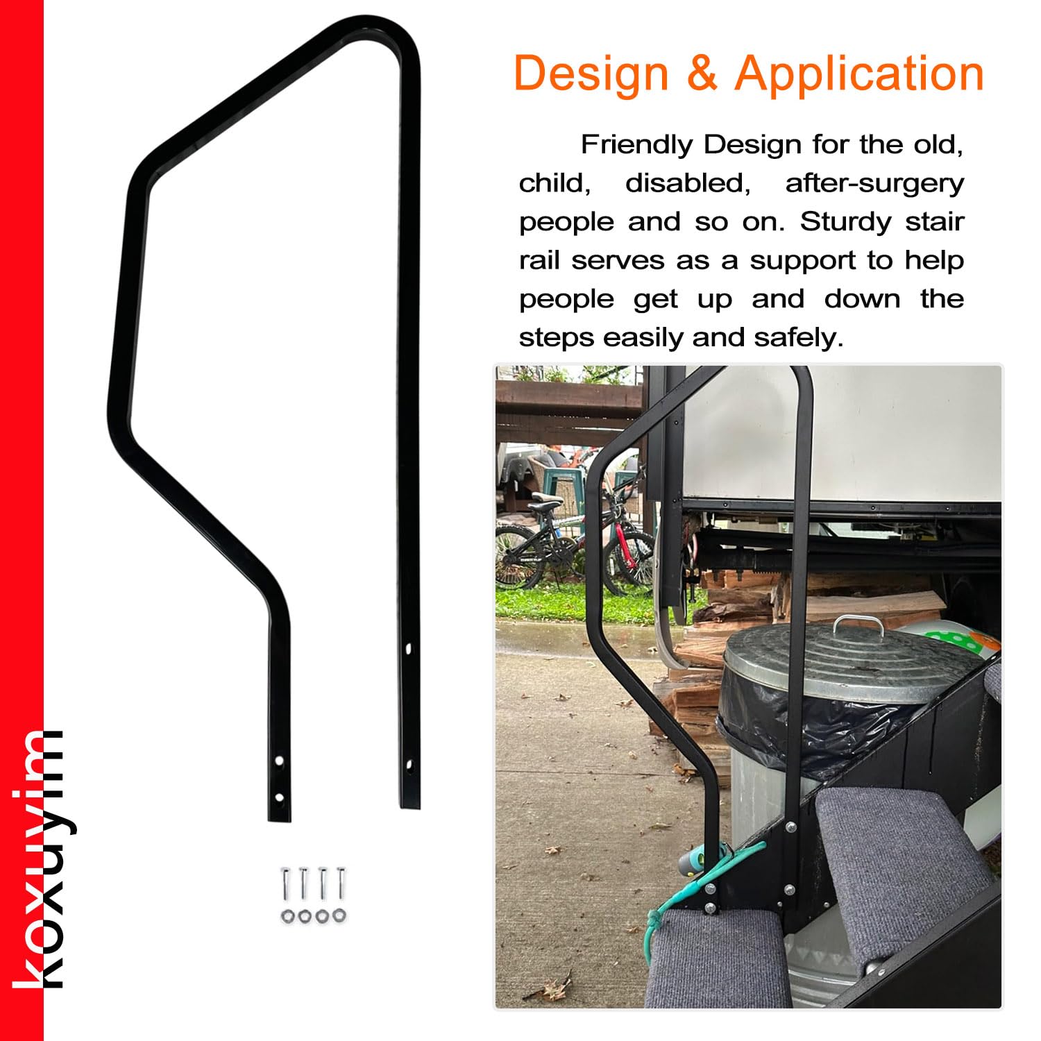 Black RV Entry Step Handrail for Step Above 2nd Gen 3-Step RV Steps