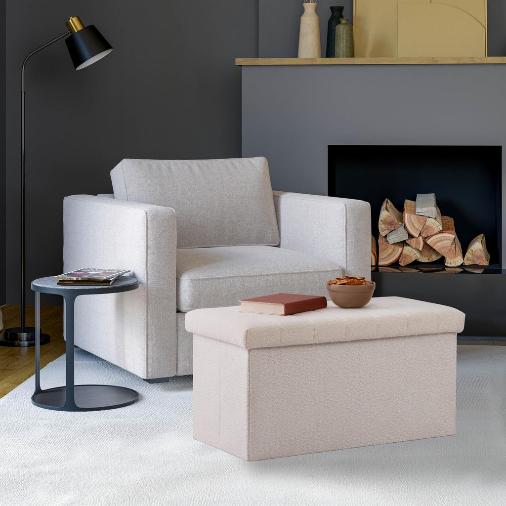 Seville Classics 30 White Boucle Storage Ottoman 30W x 15.7D
