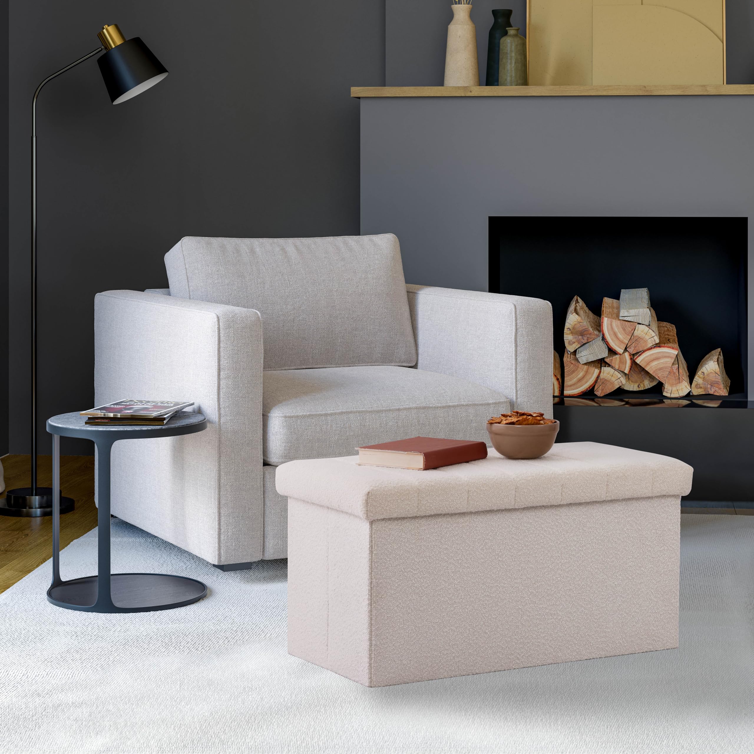 Seville Classics 30 White Boucle Storage Ottoman 30W x 15.7D
