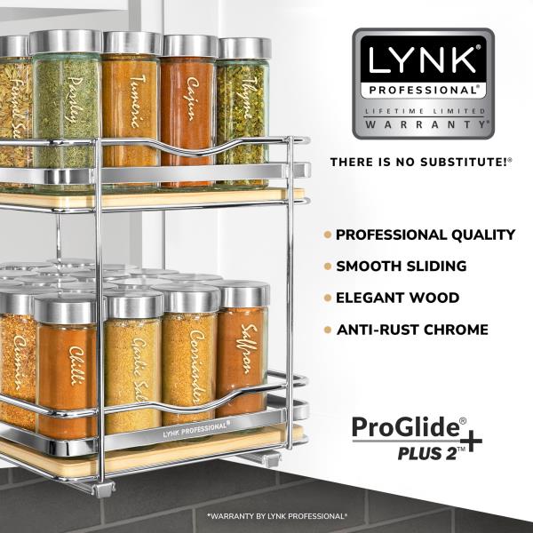 -Tier Pull Out Spice Rack Organizer for Cabinets 8-38 inch Wide Wood and Chrome