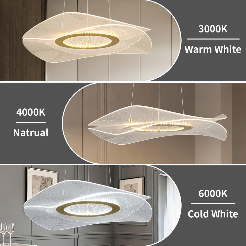 Gold Modern Nordic Lotus Leaf Acrylic LED Pendant Light Chandelier 3-Color Temperature