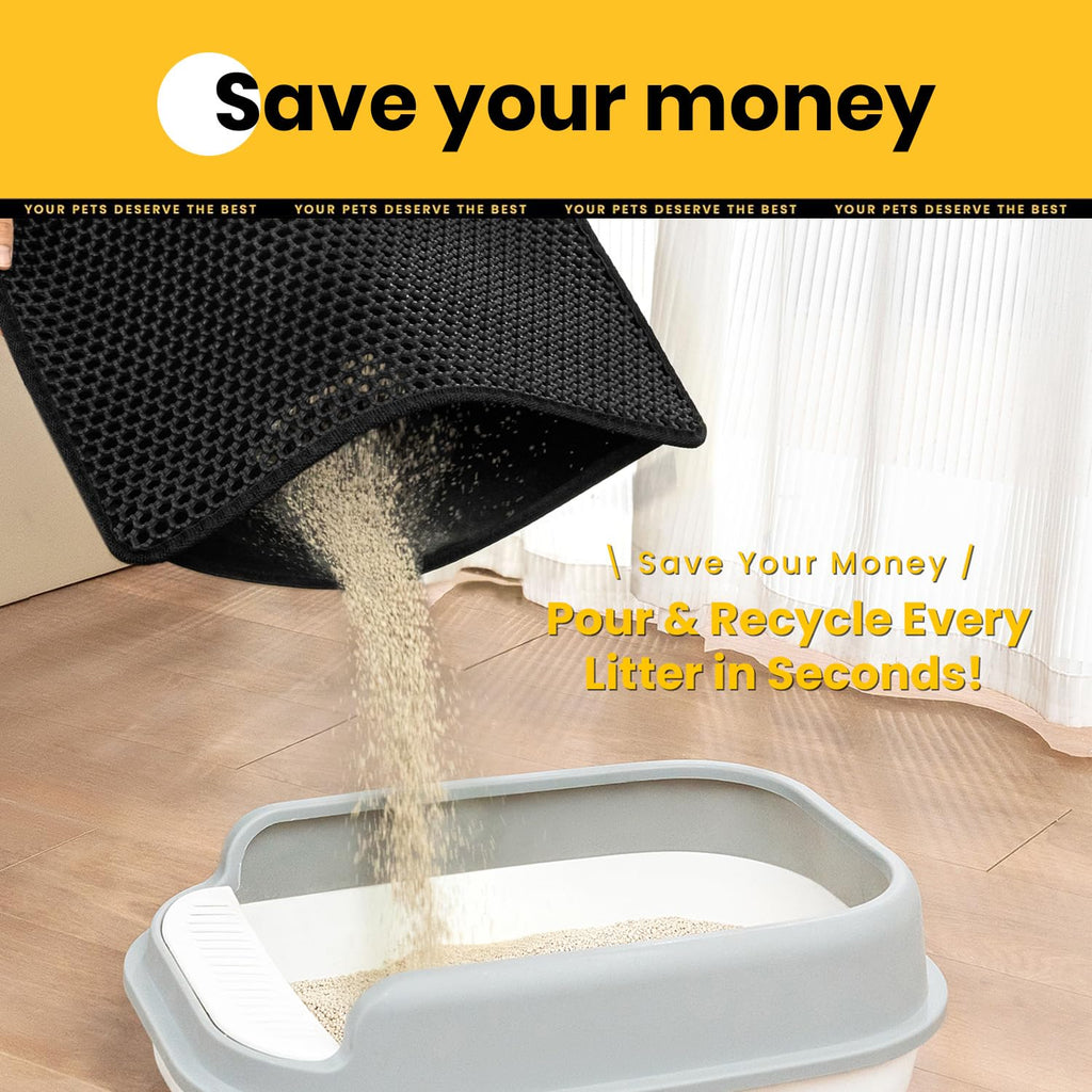 Waterproof Non-Slip Cat Litter Trapping Mat 34x26 inch Black