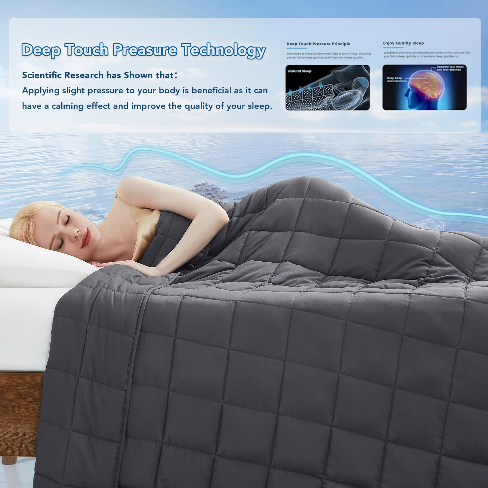 Adult 20lb Weighted Blanket 60x80 Queen Dark Grey Cooling Microfiber Glass Beads