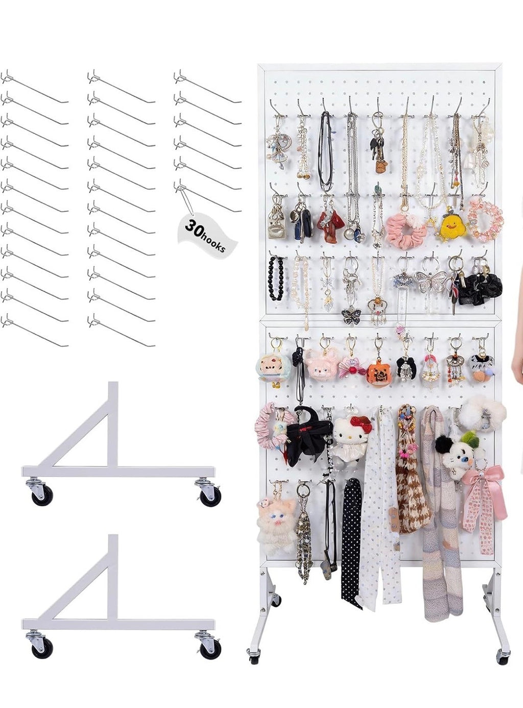 Freestanding Metal Pegboard Display Stand 30 Hooks White 24in x 66in - Image 1