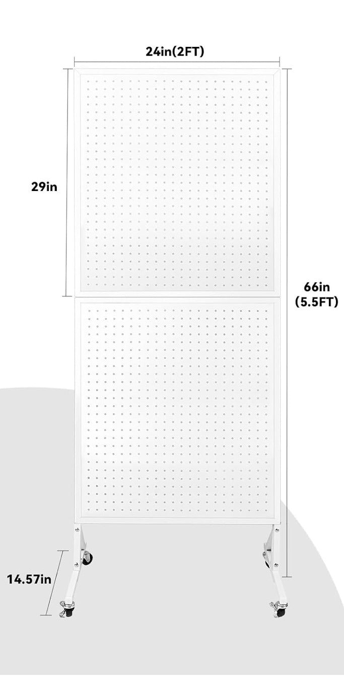 Freestanding Metal Pegboard Display Stand 30 Hooks White 24in x 66in - Image 2