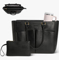 Lifemaar Laptop Tote Bag Pouch Black Faux Leather Gold-tone - Image 1