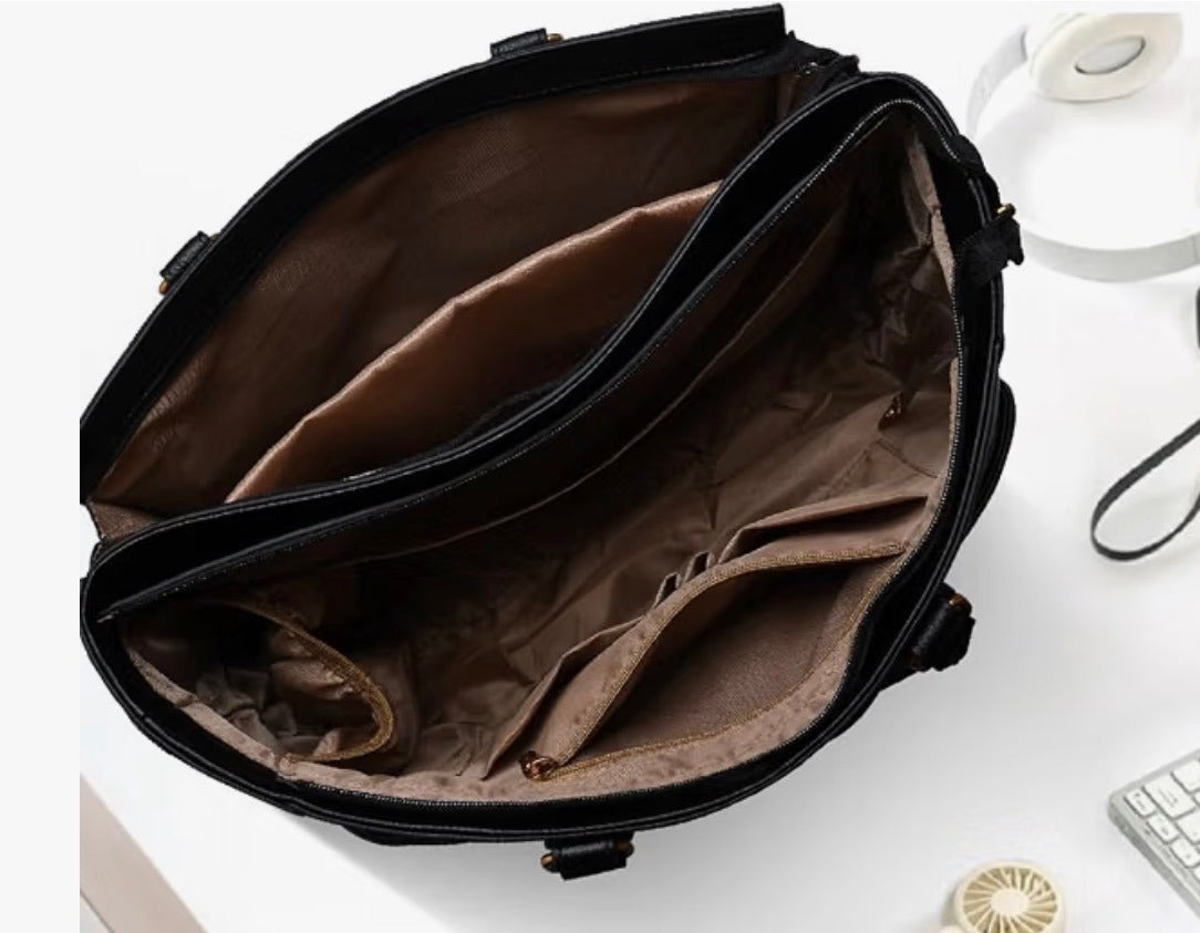 Lifemaar Laptop Tote Bag Pouch Black Faux Leather Gold-tone - Image 2