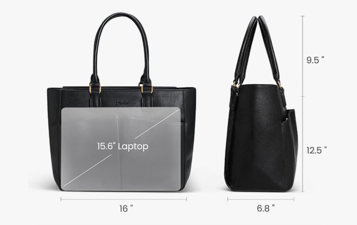 Lifemaar Laptop Tote Bag Pouch Black Faux Leather Gold-tone - Image 3