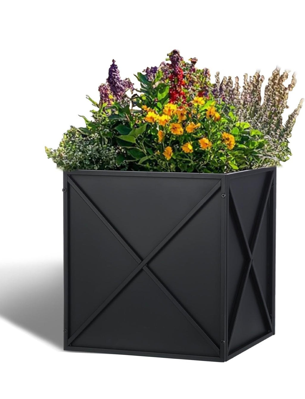Black Metal Square Planter Box Cross-Brace 17x17x18 - Image 1