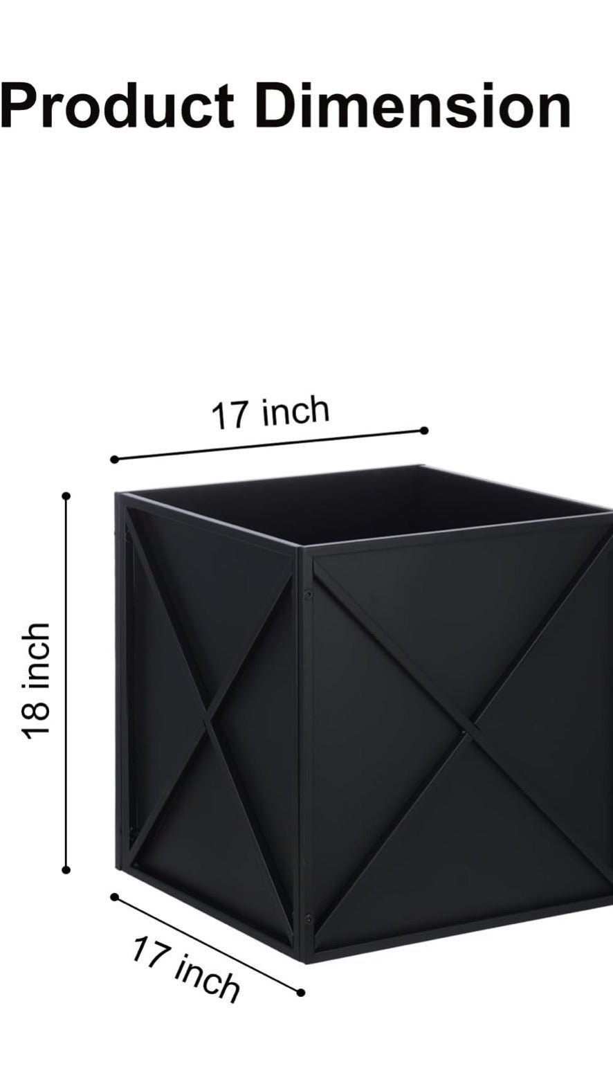 Black Metal Square Planter Box Cross-Brace 17x17x18 - Image 2