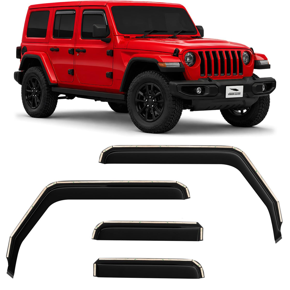Voron Glass Tape-on Extra Durable Rain Guards for Jeep Wrangler 2007-2018  Window Deflectors  Vent Window Visors  4 Pieces - 120040 - Image 4